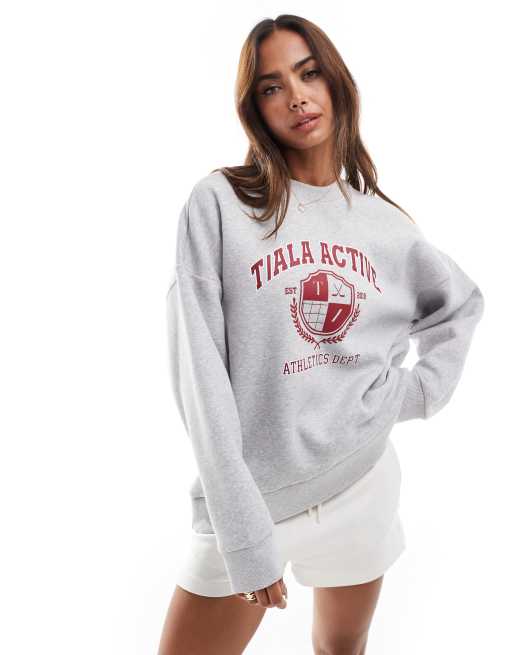 TALA – Langärmliges Volley-Sweatshirt in Grau und Rot mit weitem Saum
