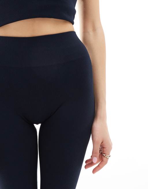 TALA - Leggings modellanti blu navy a coste a vita alta senza cuciture, 2 di 5