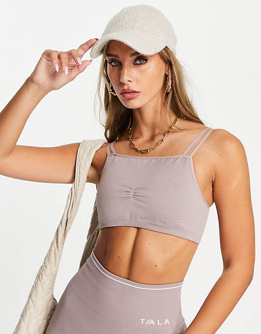 TALA light support double strap bandeau sports bra in stone exclusive to  ASOS