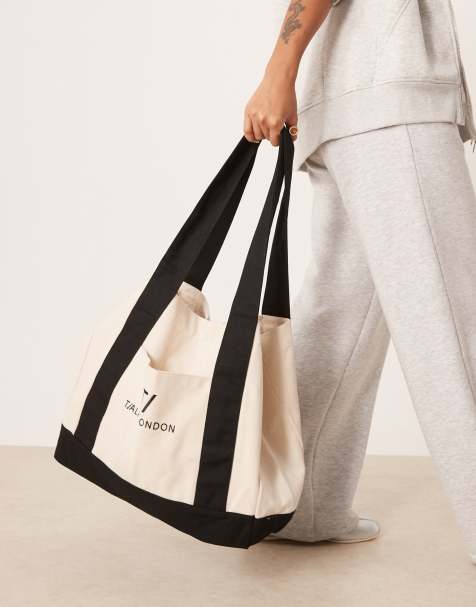 Tala logo contrast tote bag in natural and black - view 1