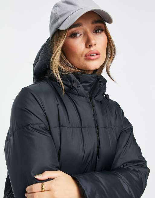 Longline puffer store coat black