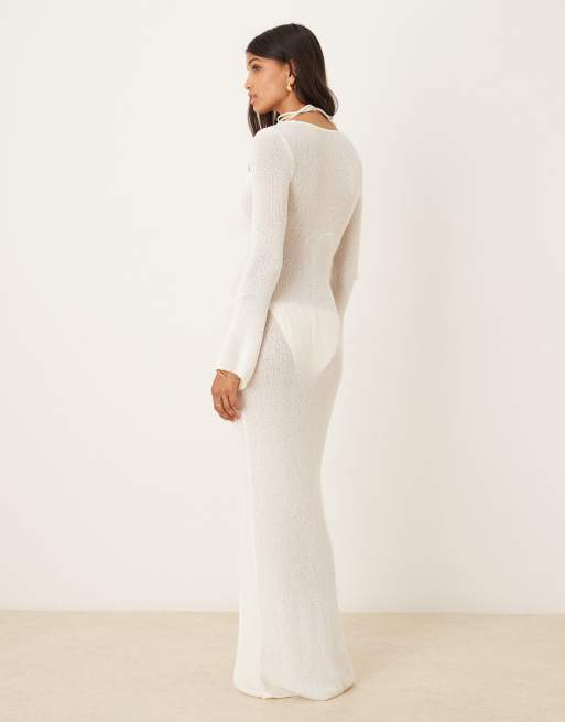 TALA multiway gold ring long sleeve resort knit dress in coconut milk -  CREAM | ASOS