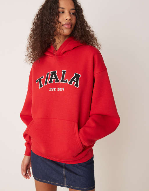 Tala – Oversize-Kapuzenpullover in Rot mit Logo
