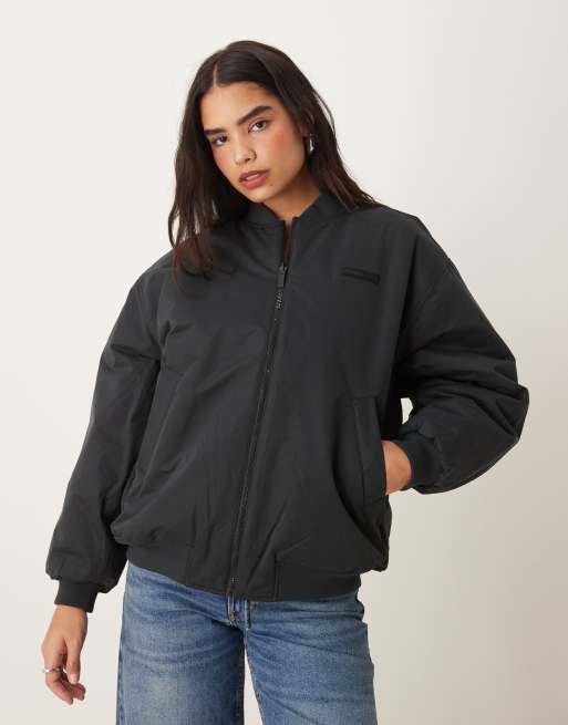 Tala oversized reversible bomber jacket in black and espresso
