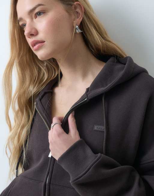 TALA oversized zip through hoodie in americano, 5 of 5