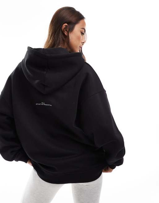 TALA oversized zip through hoodie in black, 3 of 4