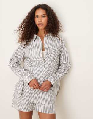 poplin shirt in blue stripes-Gray