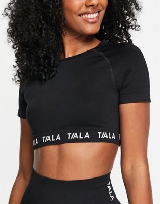 TALA Reform logo seamless short sleeve crop top in black