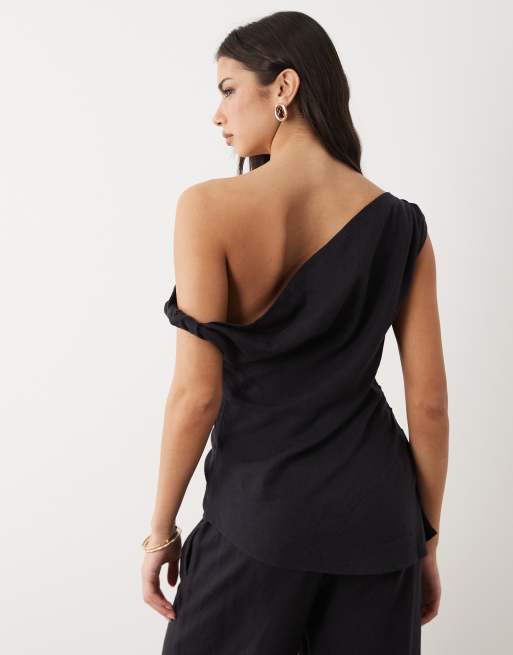 TALA Resort soft linen top in shadow black, 4 of 4