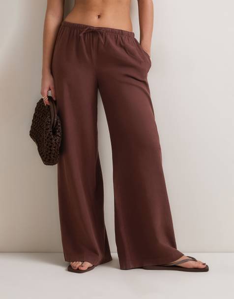 TALA Resort wide leg linen pants in deep rust - view 1