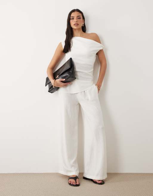 TALA Resort wide leg linen trousers in ivory - IVORY