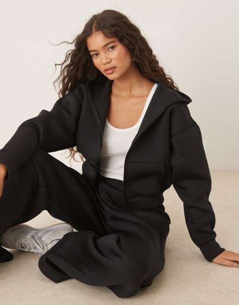 Tala scuba-like zip through hoodie in black - view 1