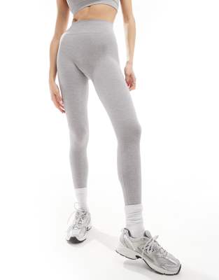 TALA - Sculpt - Nahtlose, gerippte Leggings in Hellgrau mit hohem Bund