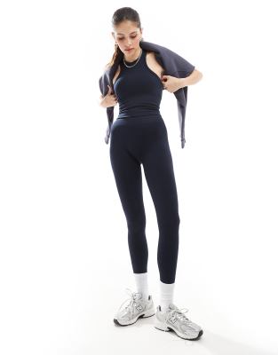 TALA - Sculpt - Nahtlose, gerippte Leggings in Marineblau mit hohem Bund