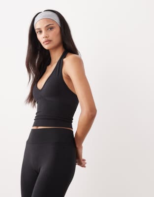 Tala - Sculpt - Nahtloses Neckholder-Tanktop in Schwarz meliert