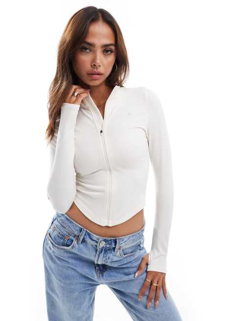 TALA - Sculpt Seamless - Geribbeld jack met ritssluiting in gebroken wit