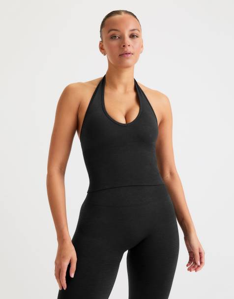 Tala Sculpt Seamless halter tank in black marl - view 1