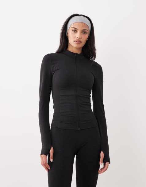TALA Sculpt seamless zip through longline jacket in black - BLACK - view 1