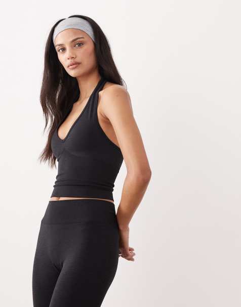 Tala - Sculpt - Sortmeleret sømløs tanktop med halterneck - view 1