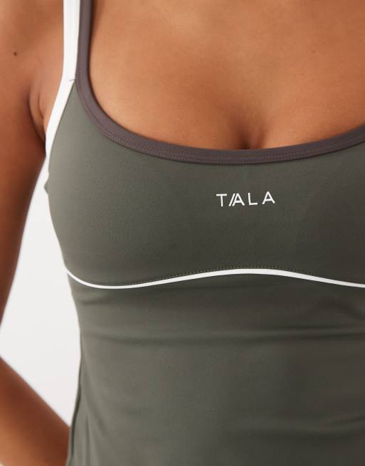 TALA SkinLuxe canotta con doppia spallina a contrasto in dark olive, 3 di 4
