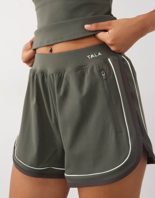 TALA SkinLuxe Contrast Retro Run shorts in dark olive, 3 of 5