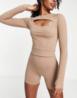 TALA Skinluxe cut out long sleeve top in mocha brown exclusive at