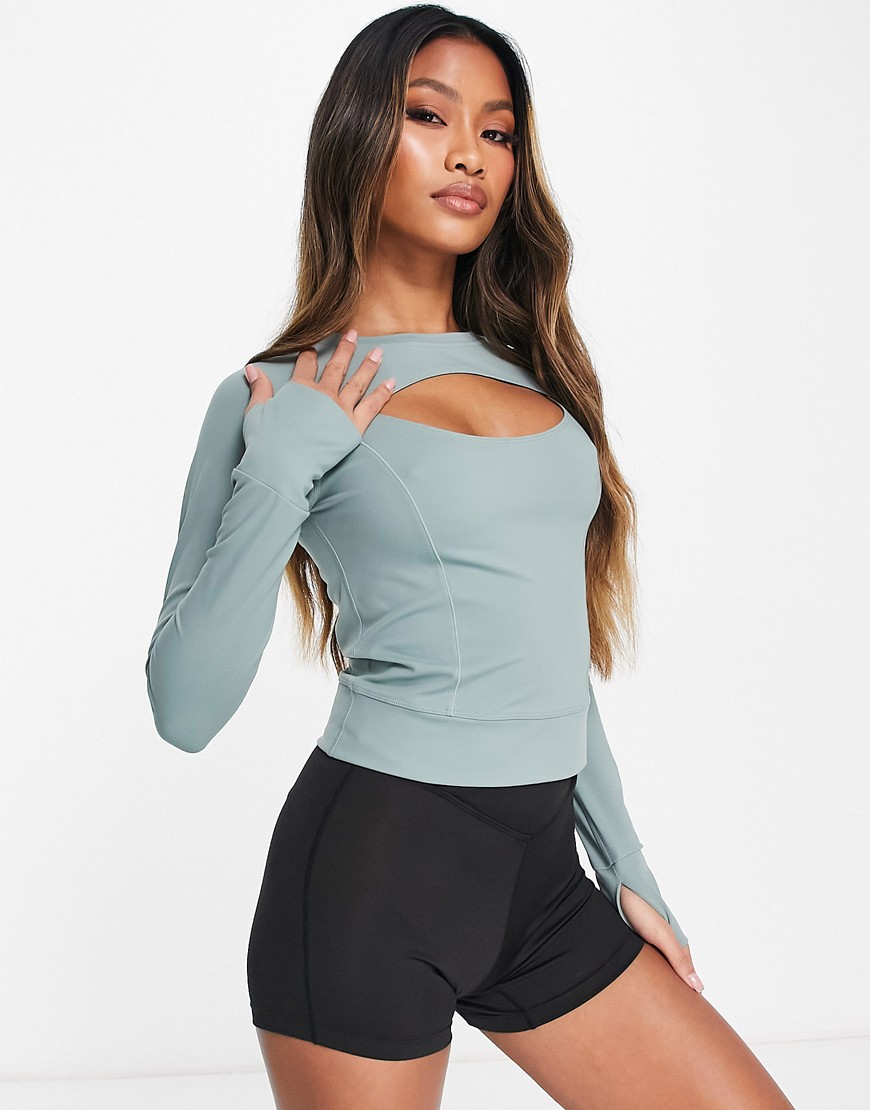 TALA Skinluxe cut out long sleeve top in sage green exclusive to ASOS