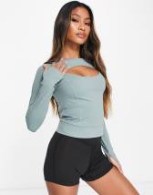 Daisy Street Active cut out long sleeve top in black and multi | ASOS