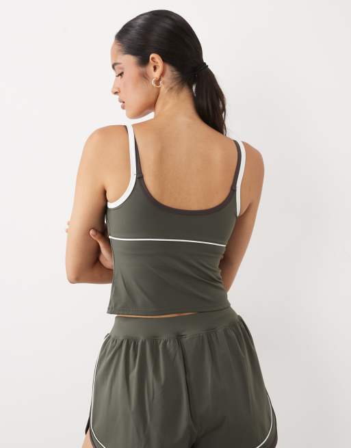 TALA SkinLuxe débardeur à double bride contrastante en olive foncé, 4 de 4