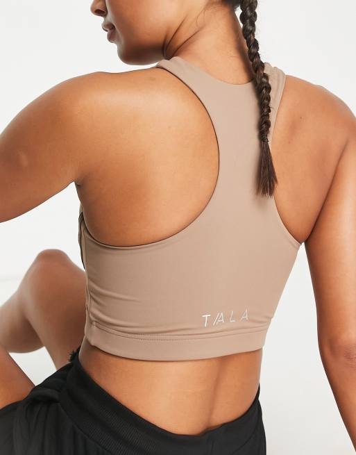 TALA Skinluxe high neck medium support sports bra in mocha brown exclusive at ASOS, 2 of 4