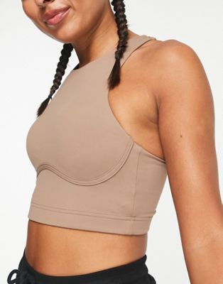TALA Skinluxe longline medium support sports bra in brown exclusive at ASOS