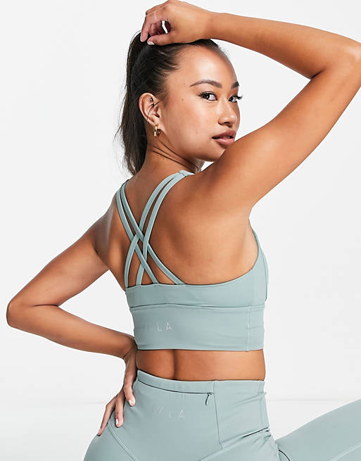 TALA Skinluxe light support sports bra in sage green exclusive to ASOS with  matc