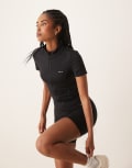 [Tala] Tala SkinLuxe short sleeve zip through running top in black XS BLACK
