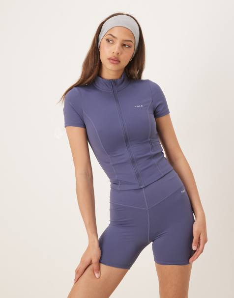 Tala SkinLuxe zip through active tee in blue - view 1