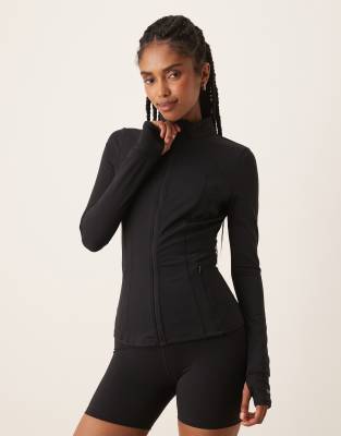 Tala SkinLuxe zip through full length running top in black