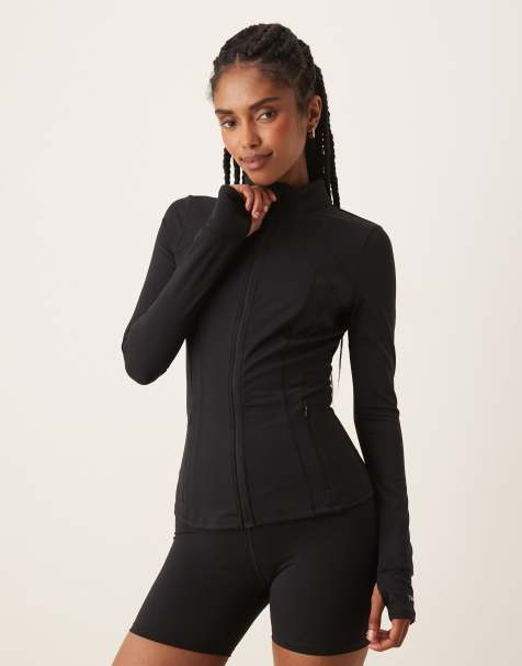 Tala SkinLuxe zip through full length running top in black - view 1