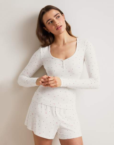 Tala Soft Lounge sweetheart long sleeve pyjama top in ivory - view 1