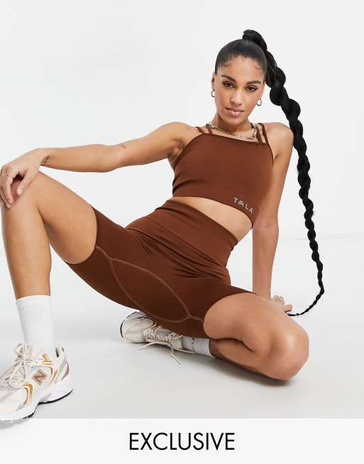 TALA Solasta medium support strappy sports bra in brown