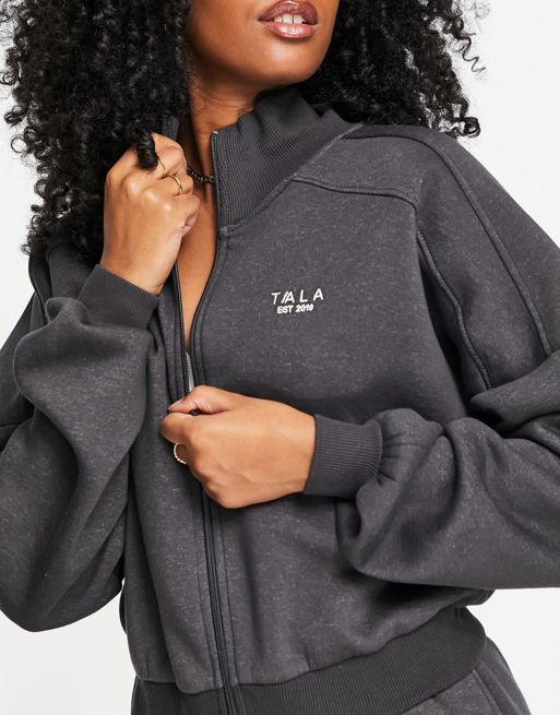 TALA Sports Club zip up sweatshirt in washed black