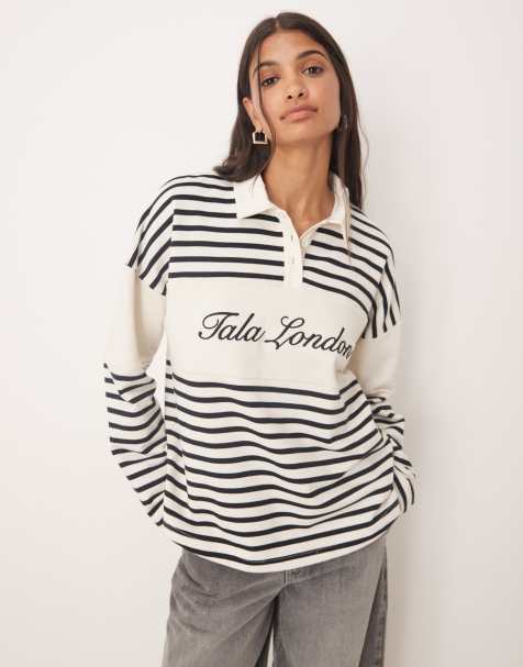 Tala striped rugby shirt in ivory and black - view 1