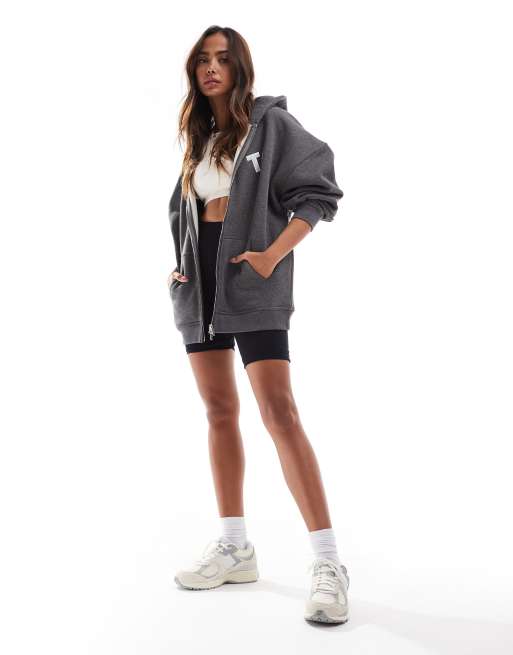 TALA - Sweat à capuche oversize à fermeture éclair - Gris foncé, 4 de 4