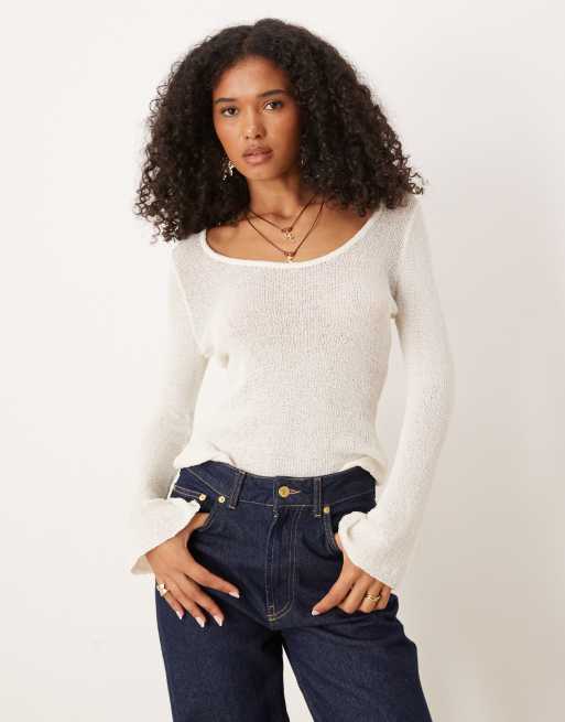TALA - Top amarillo pastel de manga larga con diseño multiposición de estilo resort de punto