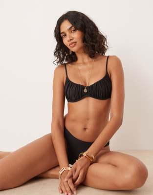 Tala underwired gathered bikini top in black - view 1