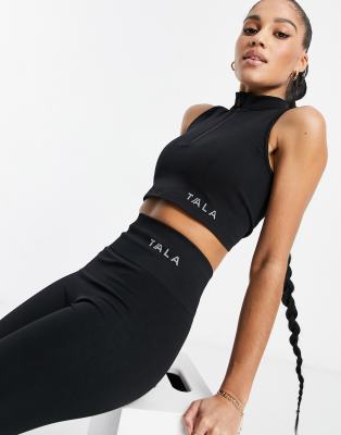 TALA Zahara medium support zip up sports bra in black exclusive to