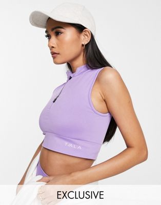 TALA Zahara medium support zip up sports bra in purple exclusive to ASOS