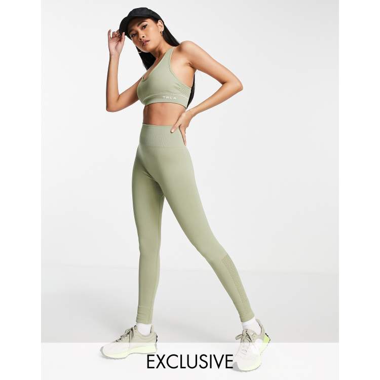 TALA Zinnia high waisted mesh leggings in khaki exclusive to ASOS