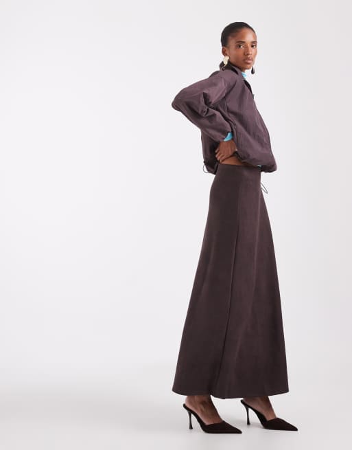 Tall maxi rok van imitatiesuède in chocoladebruin, 3 van 5