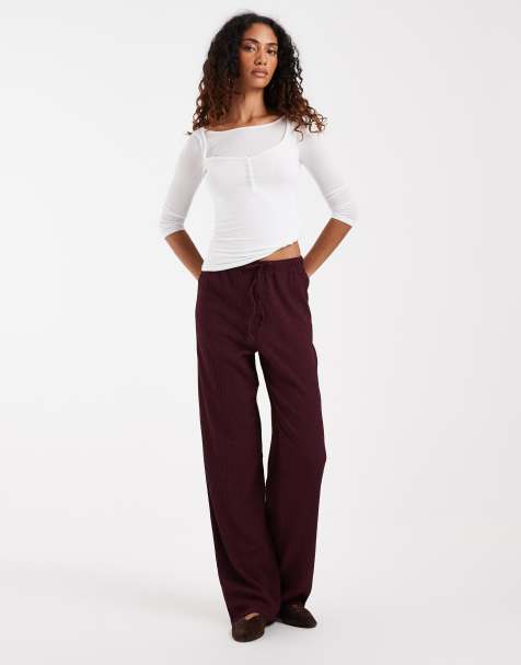 Tall - pantalones de pernera ancha texturizados en ciruela oscura - view 1