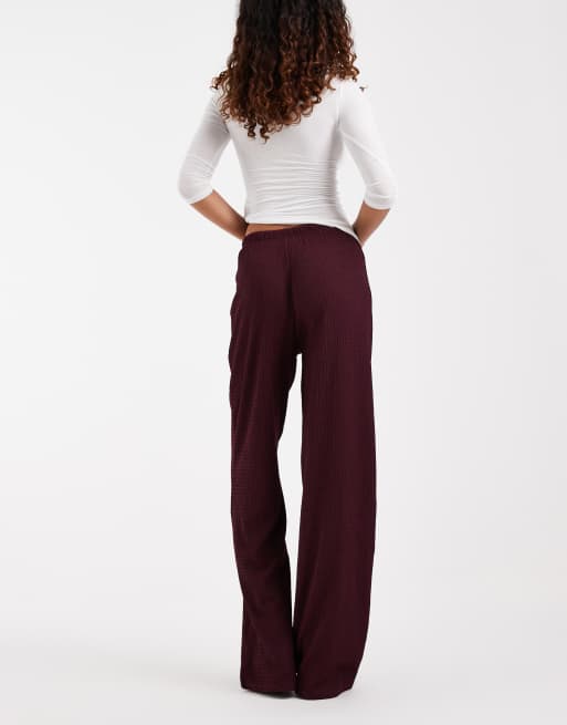 Tall strukturierte Hose mit weitem Bein in dunklem Pflaumenton, 5 von 5