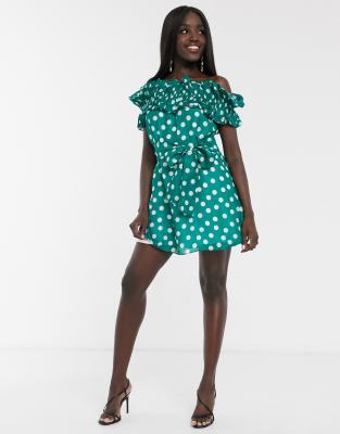 green polka dot ruffle dress